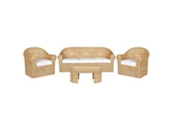 Conjunto de Jardín Con Mesa BELIANI Livadeia de Ratán Natural 202X75X82