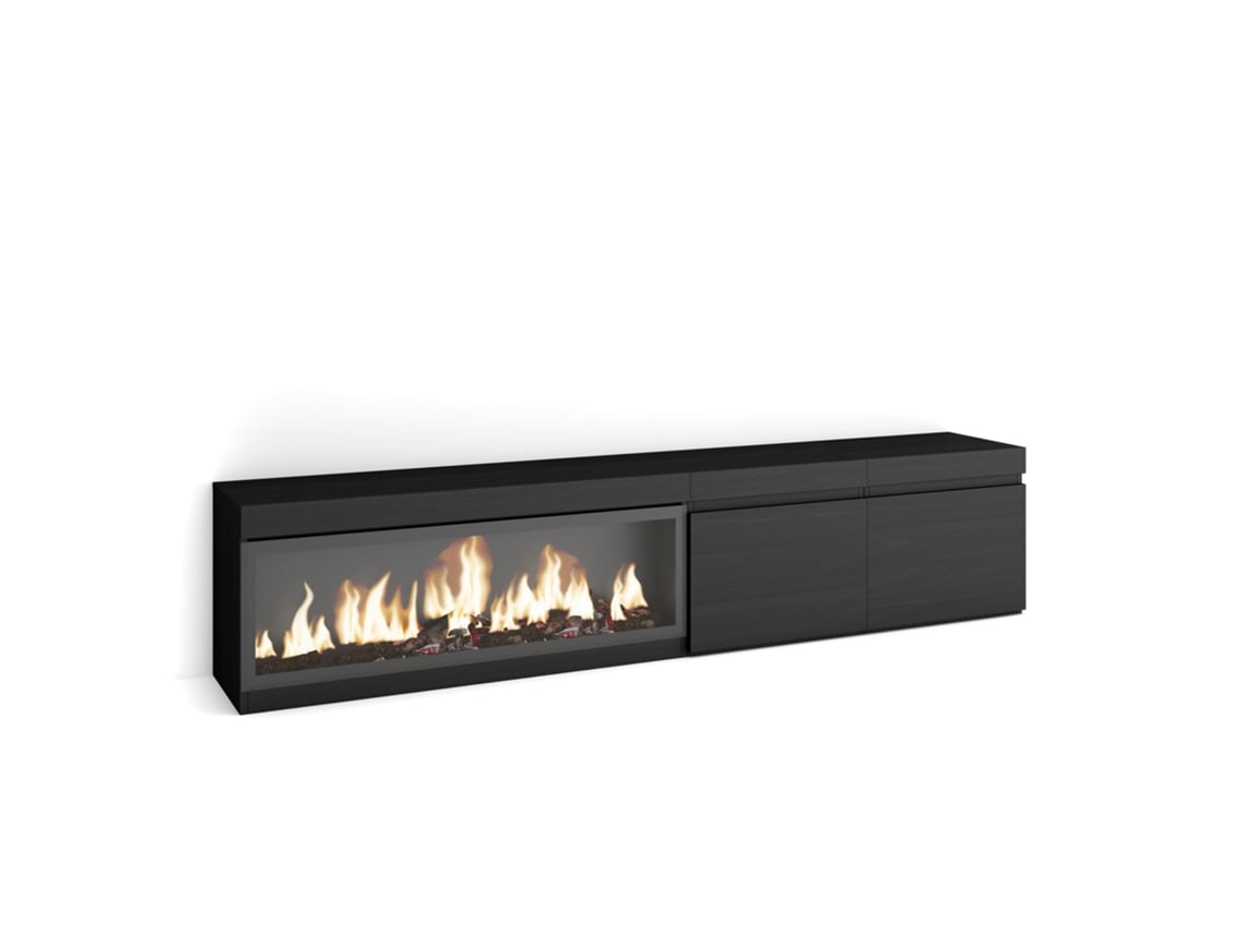 Mueble TV, Televisión, 210, Para TV hasta 80, Chimenea eléctrica XXL, Negro SKRAUT HOME