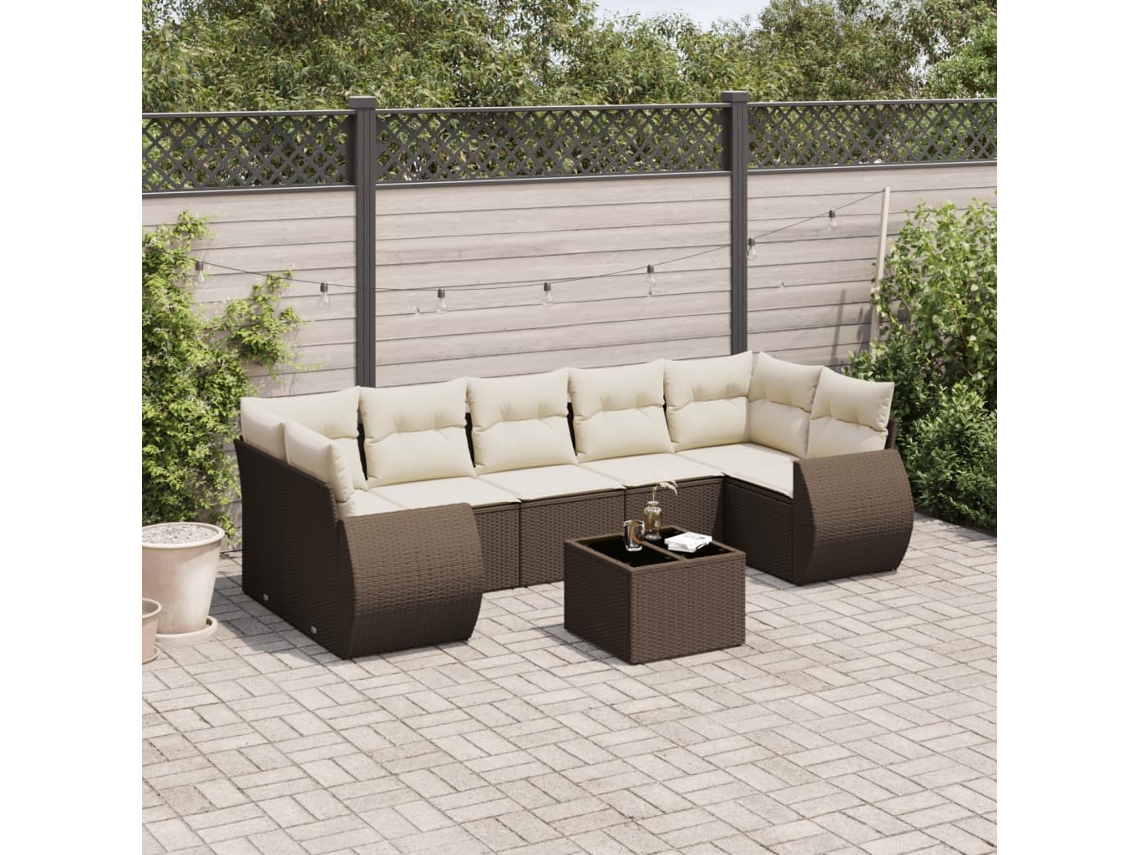 Conjunto de sofás de jardín con cojines de mimbre marrón, Dkd Home Decor