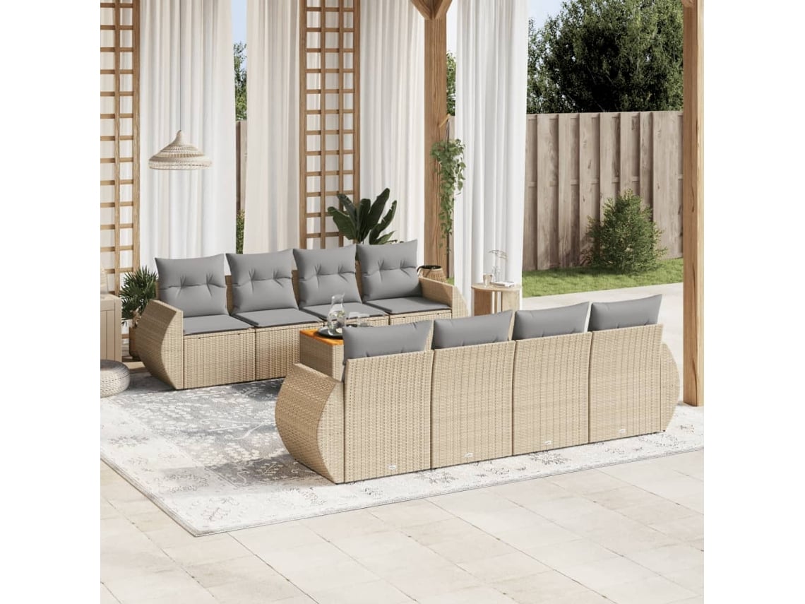 Conjunto de 9 sofás de jardín con cojines de mimbre beige de Dkd Home Decor
