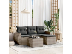 Conjunto de sofá de jardín de 5 piezas con cojines, ratán gris, DKD Home Decor