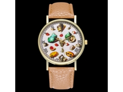 Reloj De Cuero Pu Mujer Hombre Patrón De Caparazón Dial Redondo De Quartzo (beige)