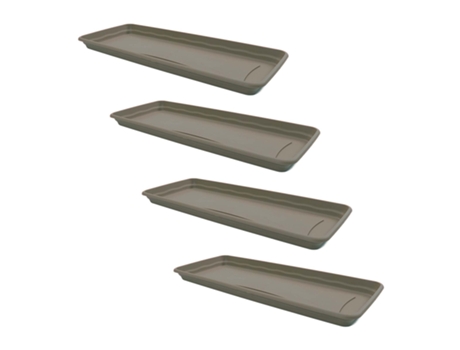 Pack de 4 Platos Rectangulares 57 cm para Jardinera de 60 cm 22L. Taupe PLASTIKEN