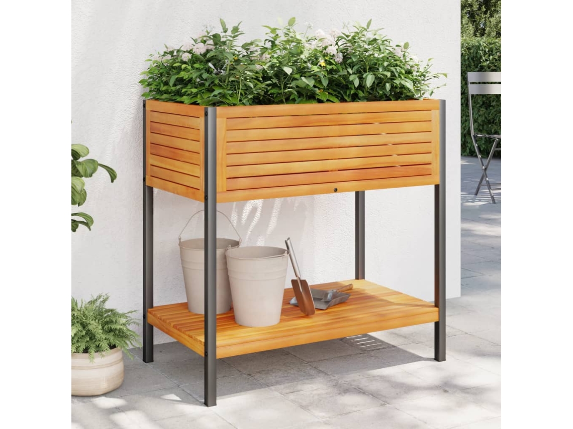 Jarrón/maceta de jardín con estante, 80 x 45 x 80 cm, acacia maciza/acero, Dkd Home Decor