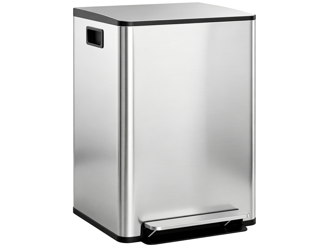 Lixeira 2x30l Pedal Inox Tampa Fechamento Suave Prata