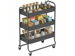 Carrito Cocina 3 Cestas 4 Ruedas Metal Negro