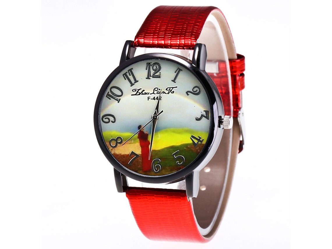 Reloj De Cuarzo Unisex Con Correa De Cuero Pu Dial Clásico Numeral Rojo Zhoulianfa