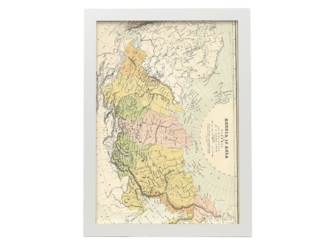 Póster NACNIC Geográficos en Estilo Vintage. Mapa de Rusia. Ilustraciones de Antiguos Mapamundis en Tonos Sepia. Tamaño A4, con Marco Negro.