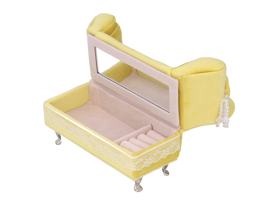 Silla Larga, Color Crema Amarillento, Para Guardar Joyas En Casas De Muñecas, 7,1 X 5,1 X 2,8 Pulgadas.