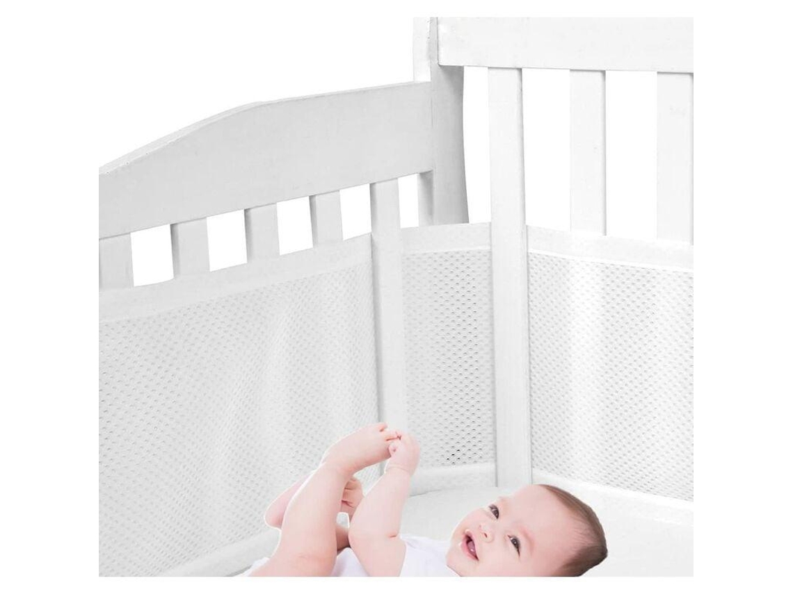 Protetores De Berço De Malha Respirável Com 4 Lados Anticolisão Para Cama De Bebê Branco 