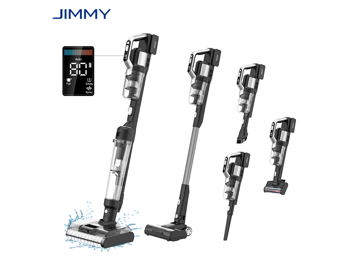 Aspiradora y lavadora inalámbrica JIMMY PW11 Pro Max 5en1 460W Doble limpieza Cepillos dobles Aire caliente Secado rápido Diseño plano de 180