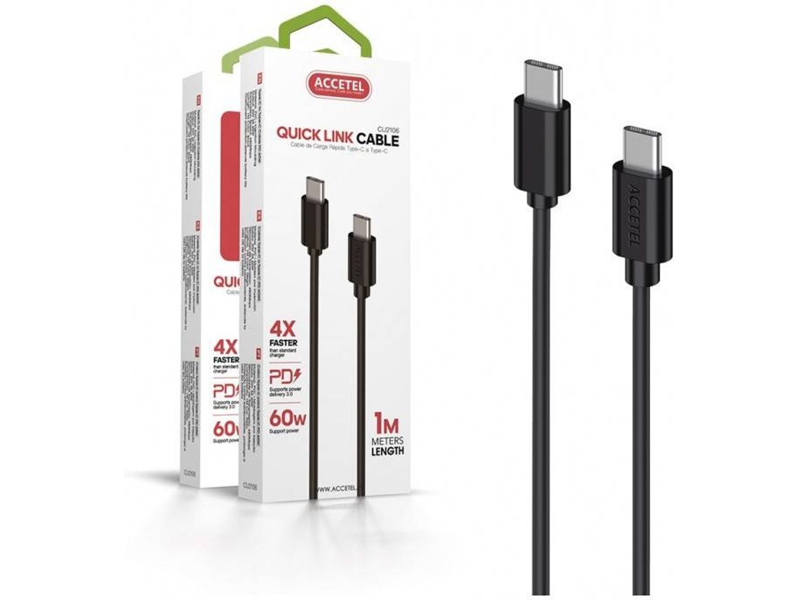 Cable para Xiaomi Redmi Note 9 Pro ACCETEL CU-2106 (PD Type-C - 1 m - Negro)
