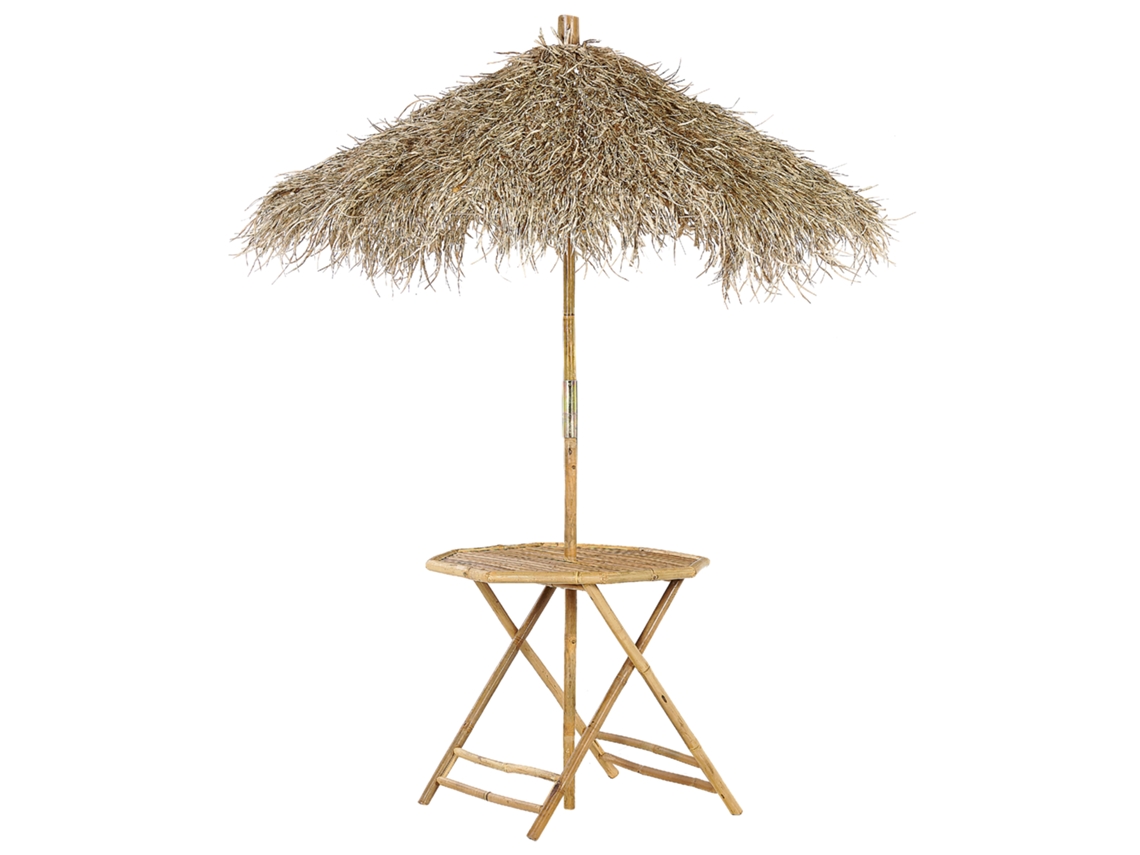 Mesa con sombrilla BELIANI Molise de Madera de bambú Madera clara 85x85x76