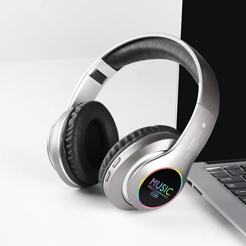 Auriculares Deportivos Supraaurales (grises) Con Bluetooth 5.0 Y Luces Led De Color.