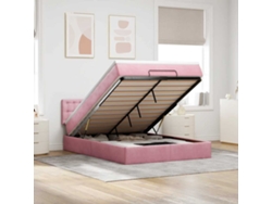 Estructura Cama Otomana Con Colchón Terciopelo Rosa 140x190 Cm
