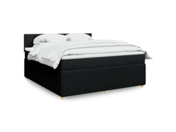 Cama Box Spring Con Colchón Tela Negro 180x200 Cm