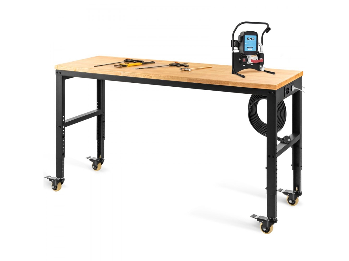 Mesa de trabajo ajustable de madera y acero con ruedas Tekmaquinas