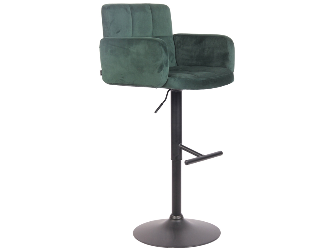 Taburete giratorio de bar en terciopelo verde y metal negro con reposabrazos, reposapiés y respaldo Tdb10650