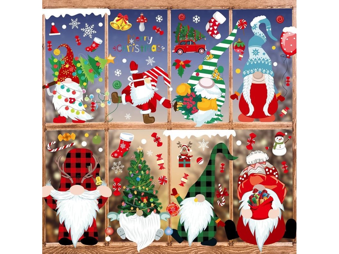 Pegatinas Navideñas Reutilizables Para Ventanas Con Gnomos Y Papá Noel Para Decoración