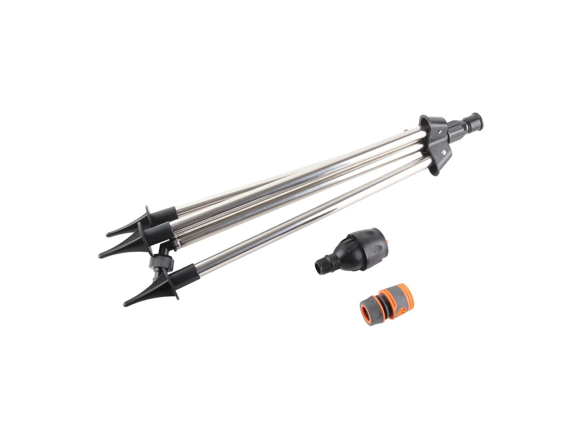 Aspersor automático con trípode y boquilla giratoria de 360 grados para riego de césped, jardín y agricultura.