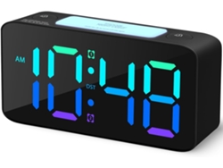 Despertador ultrassônico projetado para pessoas com som profundo, visor digital, controle de volume e porta de carregamento USB - Preto