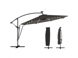 Sombrilla de jardín, aluminio, base en cruz, LED solar, Ø345 cm, gris