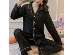 Pijama De Seda Satinada Para Mujer Con Mangas Largas, Conjunto De Ropa De Dormir Bzf