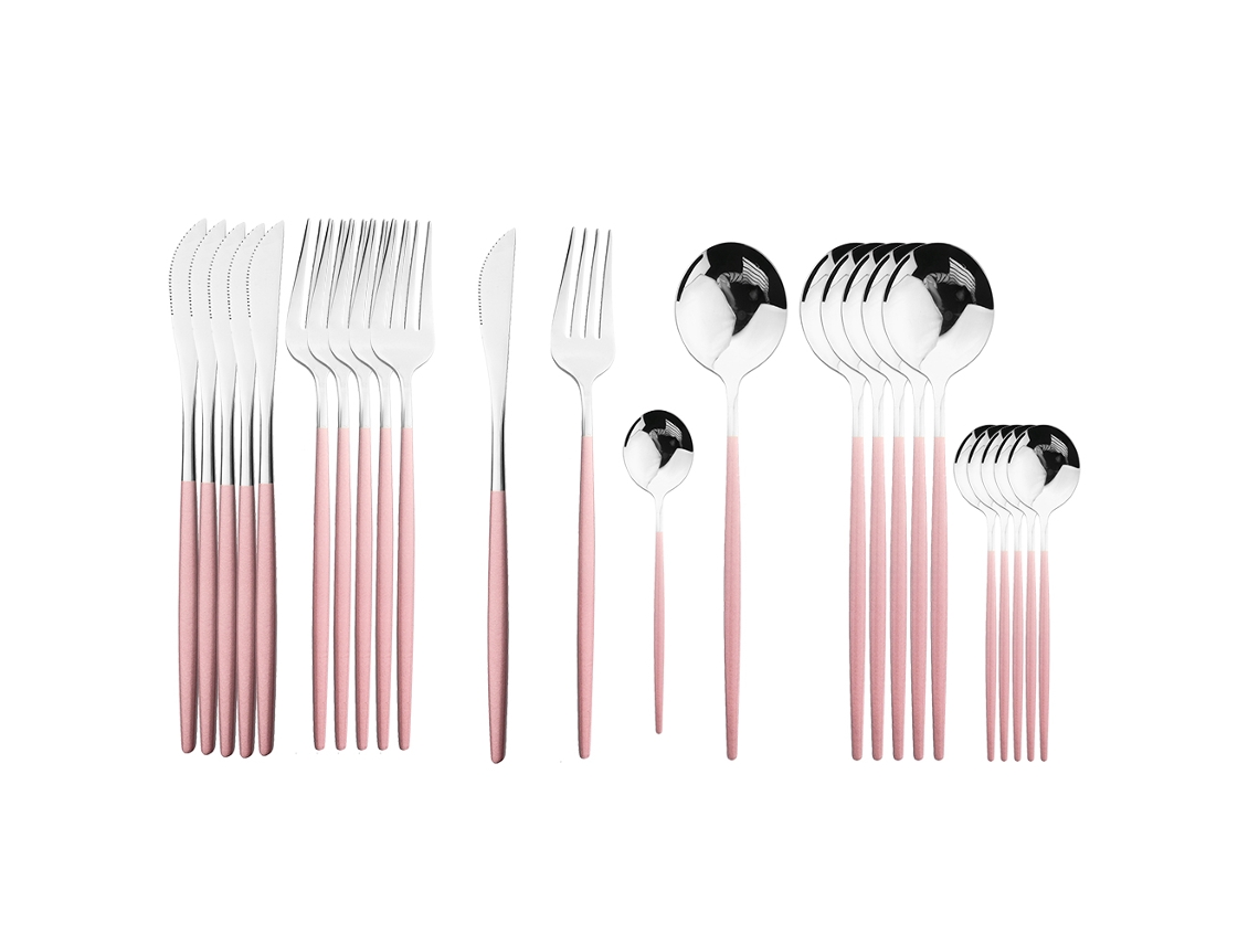 (plata Rosa) Juego De Cubiertos De Acero Inoxidable De 24 Piezas, Que Incluye Cuchillo, Cuchara Y Tenedor.