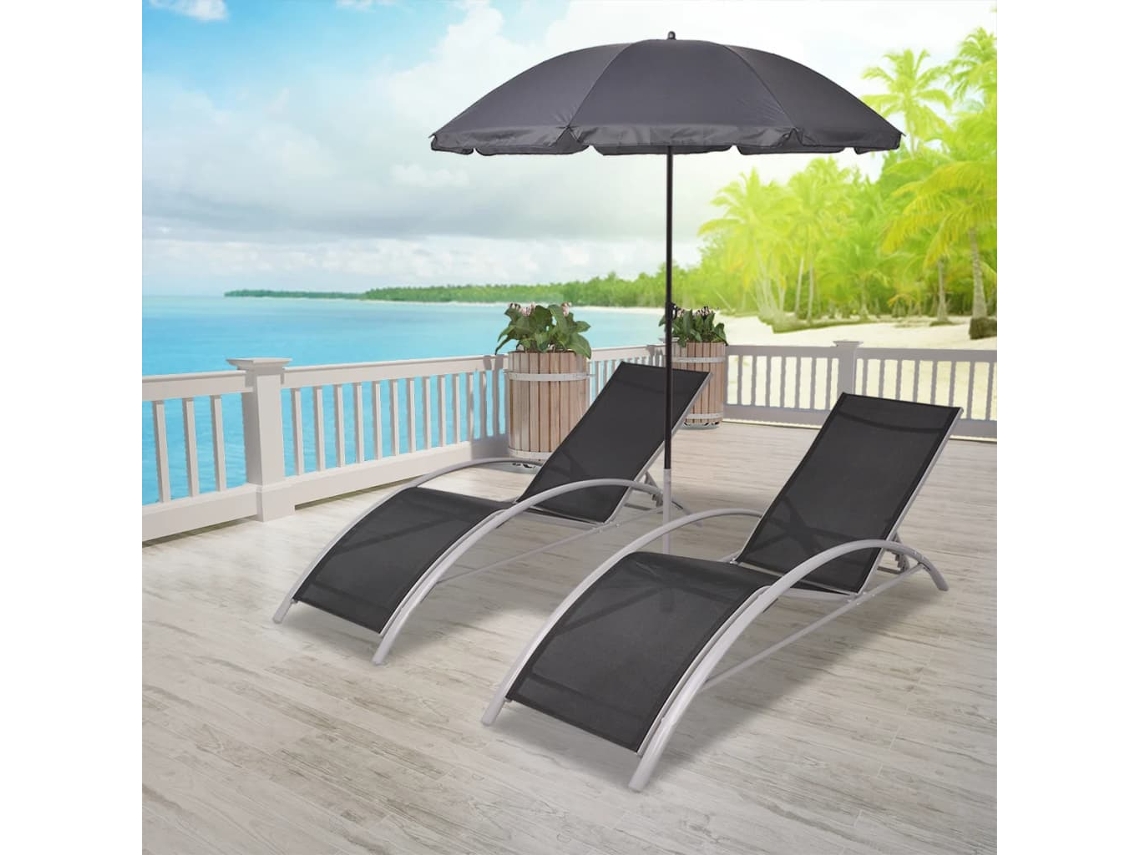 Tumbonas de aluminio negras con sombrilla Lovely Home