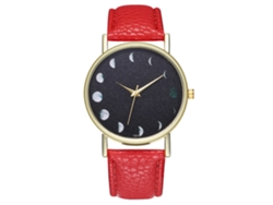 Reloj De Pulsera Unisex De Moda Con Correa De Cuero Sintético Y Estampado De Luna (rojo)