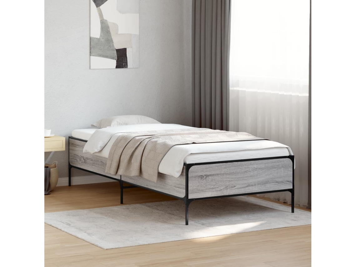 Estructura Cama Madera Ingeniería Metal Gris Sonoma 75x190 Cm