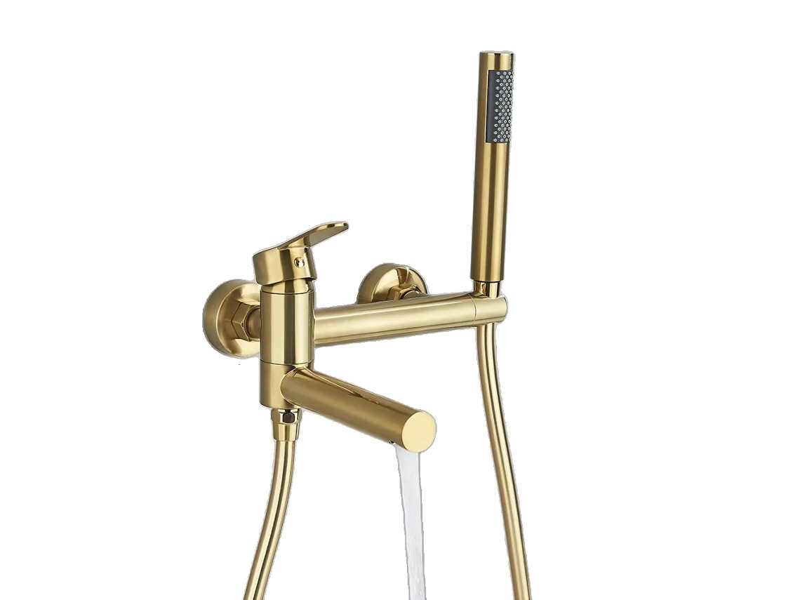 Grifo de bañera, diseño giratorio, control monomando, acabado en oro cepillado OEM