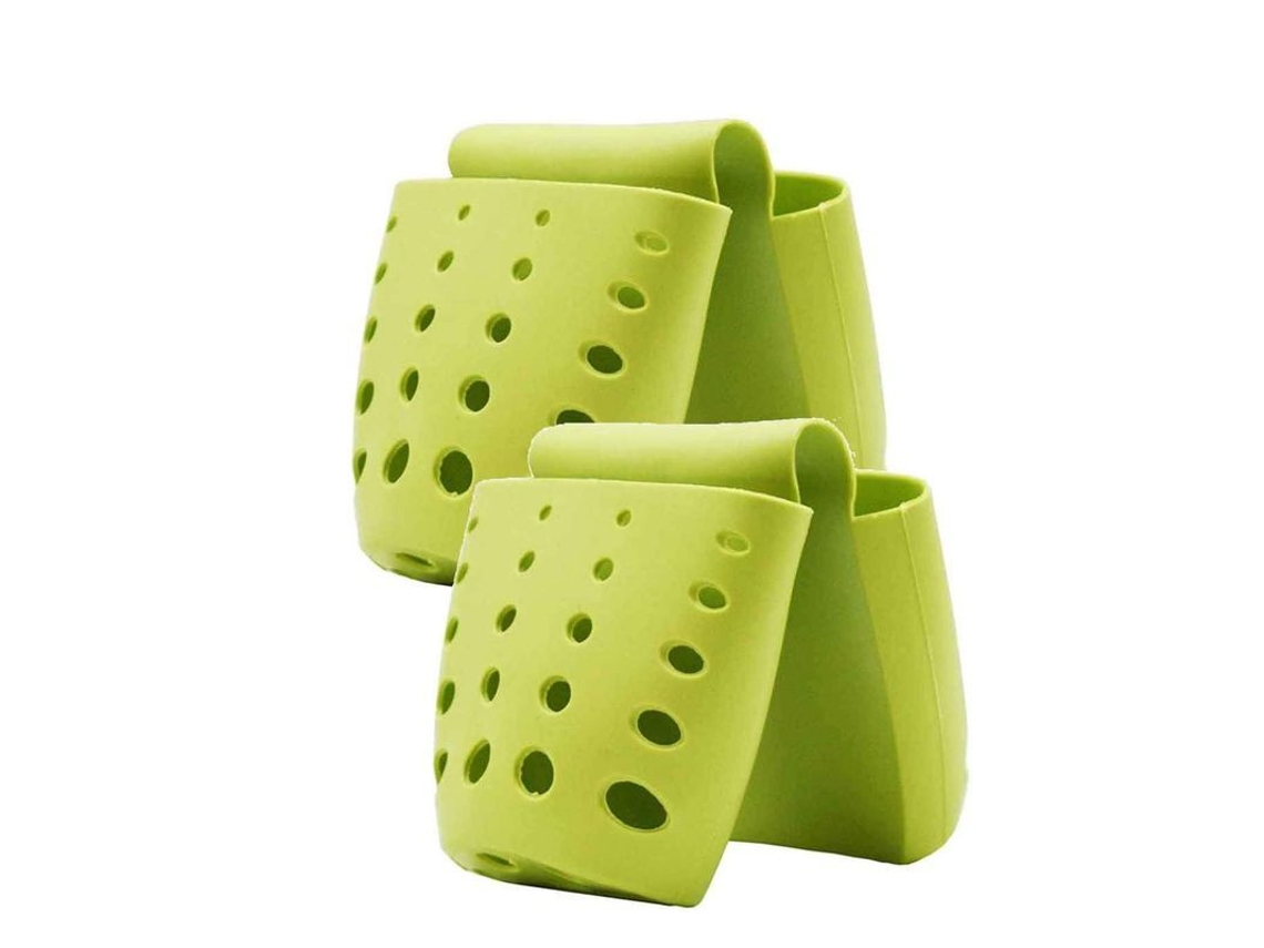2026-45615-organizador De Fregaderos De Cocina Con 2 Soportes Para Esponjas, Diseño Doble, Material Goma Verde, Ventilado Y Duradero