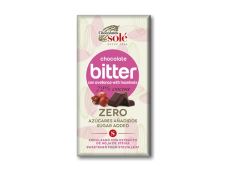 CHOCOLATES SOLE Chocolate Bitter 72% Con Avellana Y Stevia 100 G