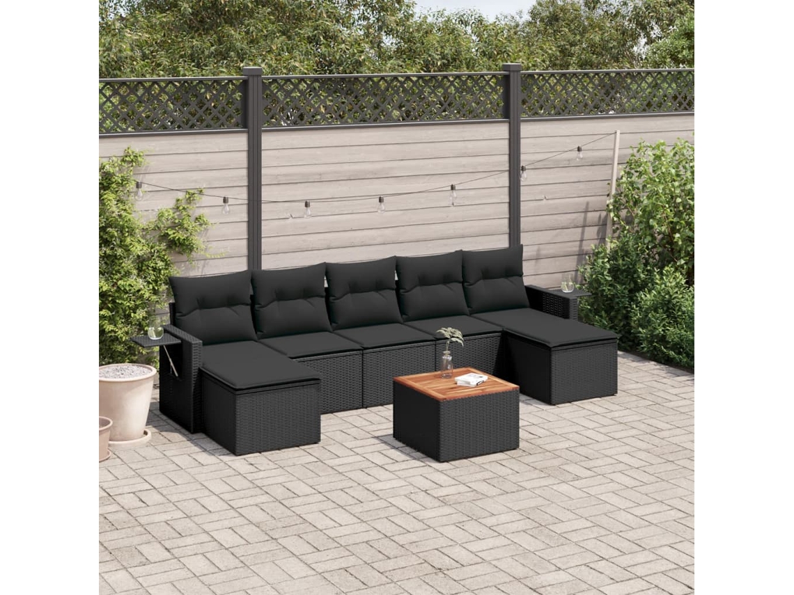 Conjunto de sofá de jardín de 8 piezas con cojines en mimbre sintético negro de DKD Home Decor