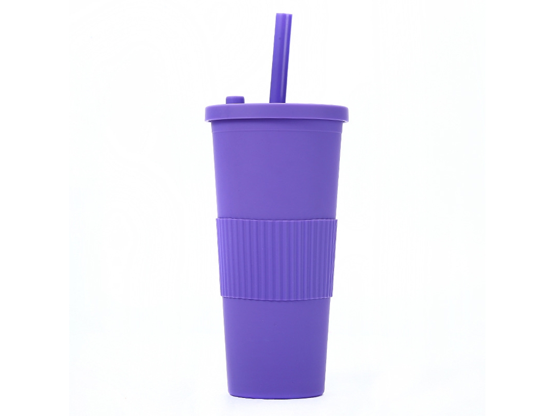 Vaso de plástico plano reutilizable de 24 oz con tapa y pajita NEVEANCE