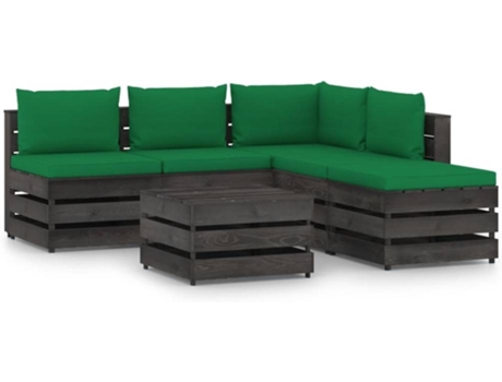 vidaXL Muebles de jardín 6 piezas con cojines madera impregnada gris