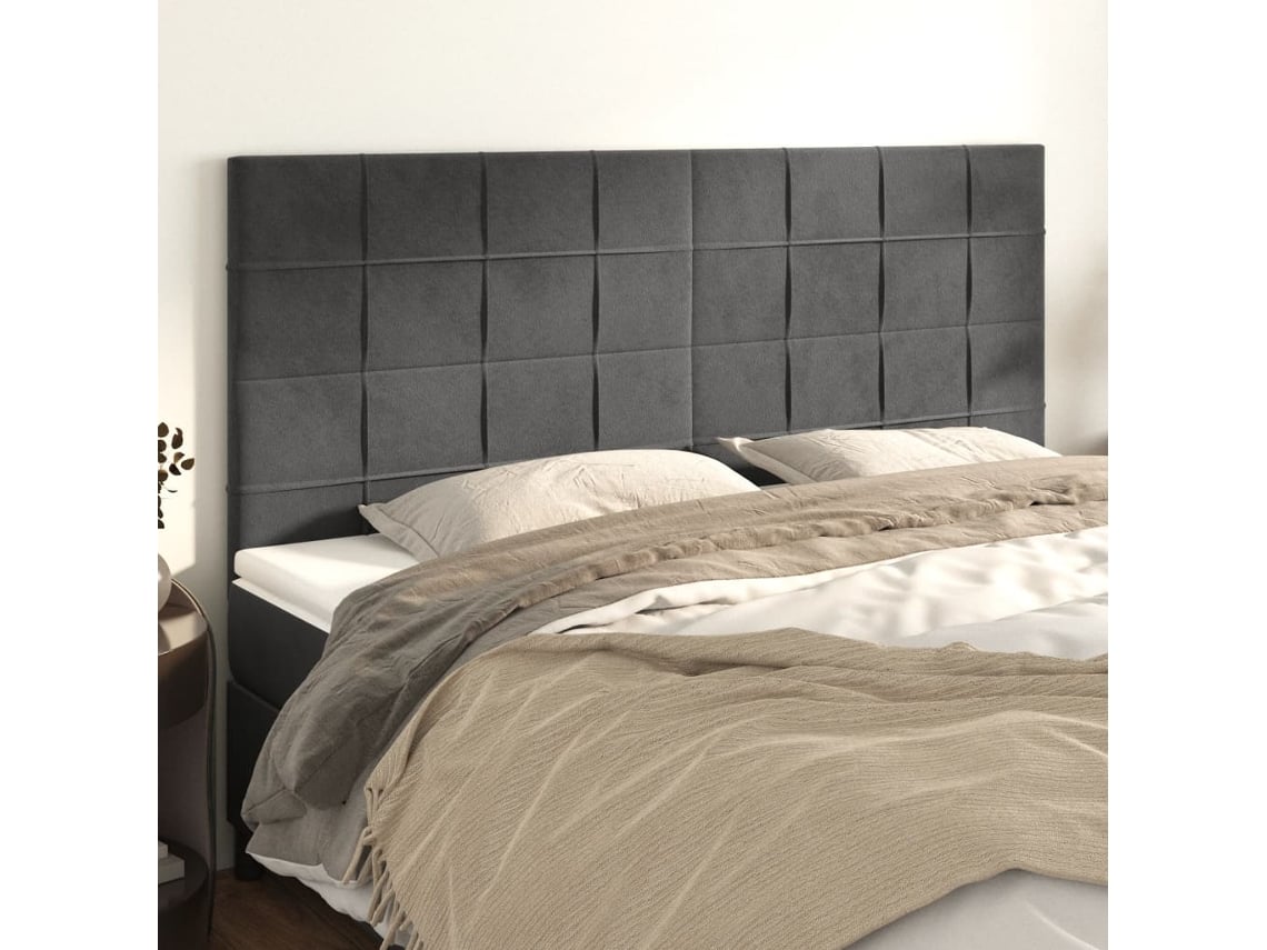 Cabeceros 4 Unidades De Terciopelo Gris Oscuro 90x5x78/88 Cm
