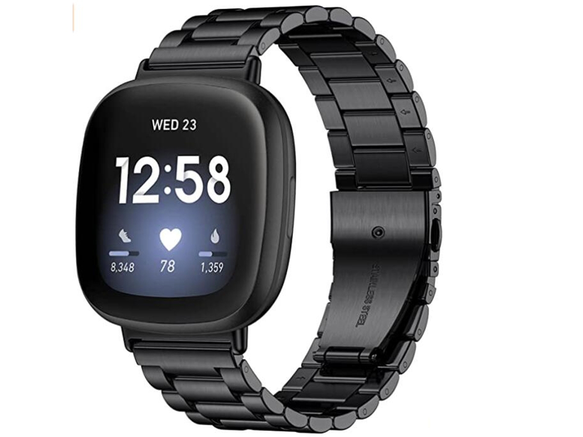 Correa resistente al sudor para Fitbit Sense, longitud ajustable con cierre plegable doble, correa cómoda de acero inoxidable, tacto suave, Re