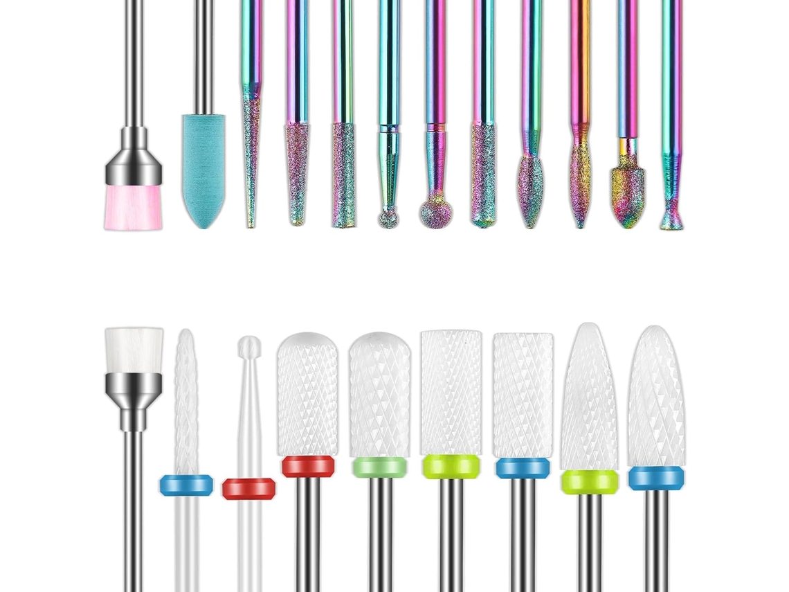 Kit 19 Brocas Uñas 2,4mm Para Cutícula Gel Acrílico Carburo Tungsteno Para Masaje Pies