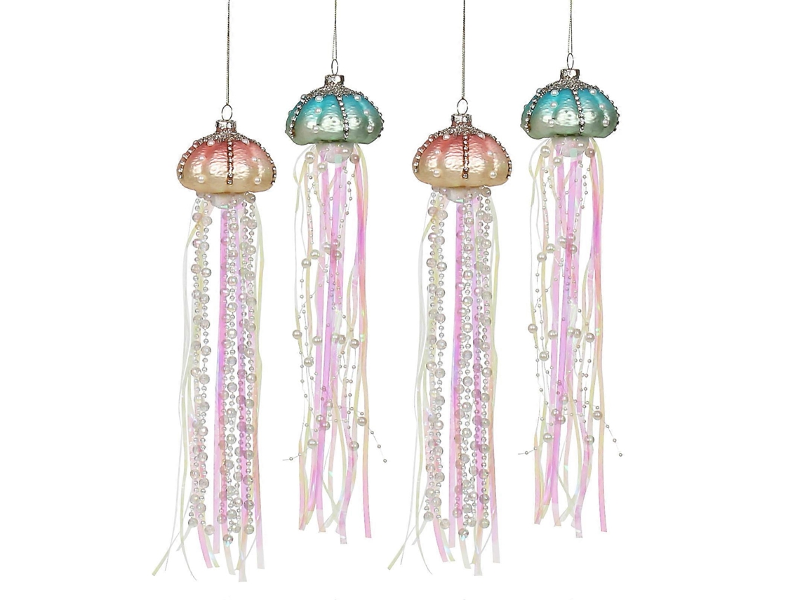 Adornos navideños de cristal con un toque especial: perlas de estrás y medusas para una Navidad con aire costero - Rosewell