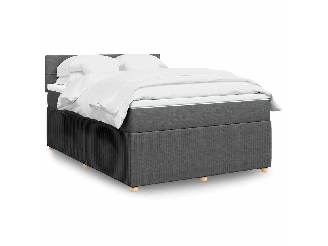 Cama Box Spring Con Colchón Tela Gris Oscuro 140x190 Cm