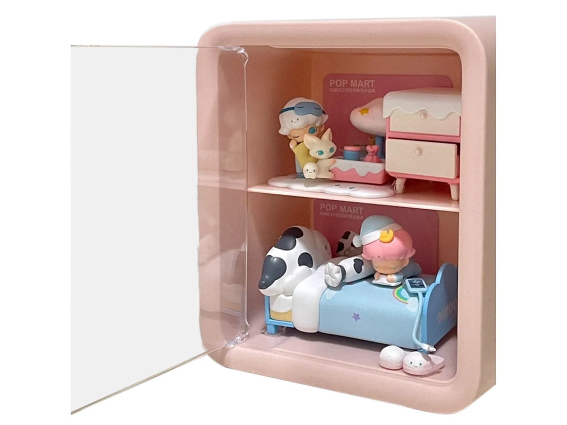 Vitrina para muñecas con 2 niveles y puertas transparentes, color rosa, para casa de muñecas.