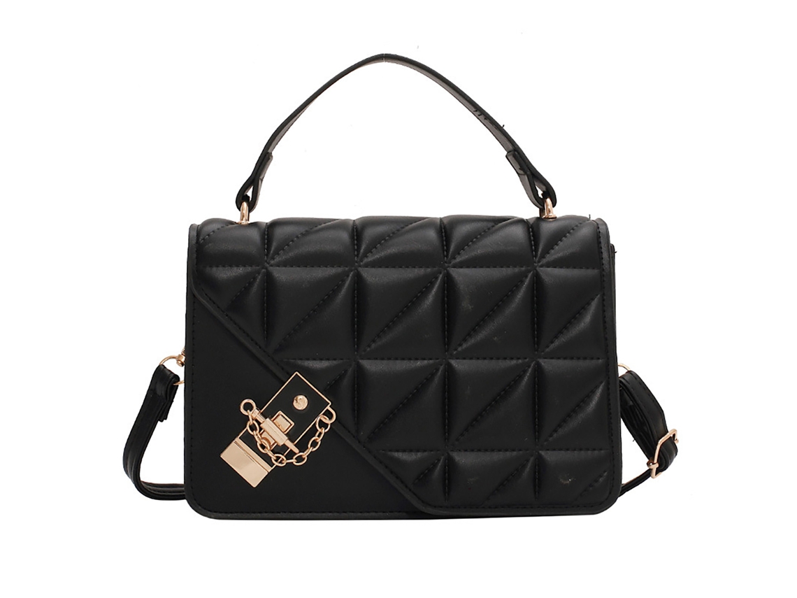 Bolso De Hombro De Piel Sintética Para Mujer Con Diseño De Diamantes Y Cierre De Hebilla, Ideal Para El Trabajo, Las Compras Y Los Viajes - Negro