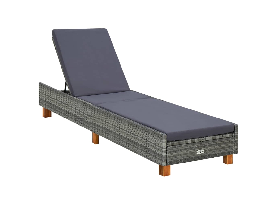 Tumbona con cojín Mueble para patio Asiento de jardín de ratán sintético gris