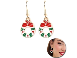 Pendientes Corona de Navidad con lazo de 1,5x2,5 cm