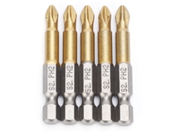 Conjunto De 5 Bits De Parafusadeira Ph2 De Cabeça Cruzada Antiderrapante, Ponto Hexagonal 1/4 Polegada, 50mm