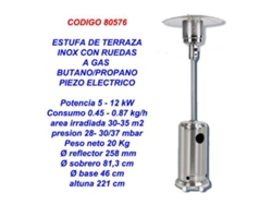 Estufa gas butano-propano para terraza inox con ruedas 197