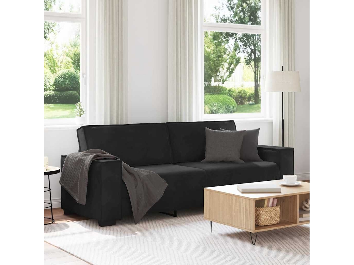 Sofá De 3 Plazas Terciopelo Negro 180 Cm