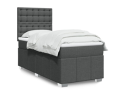 Cama Box Spring Con Colchón Tela Gris Oscuro 90x200 Cm